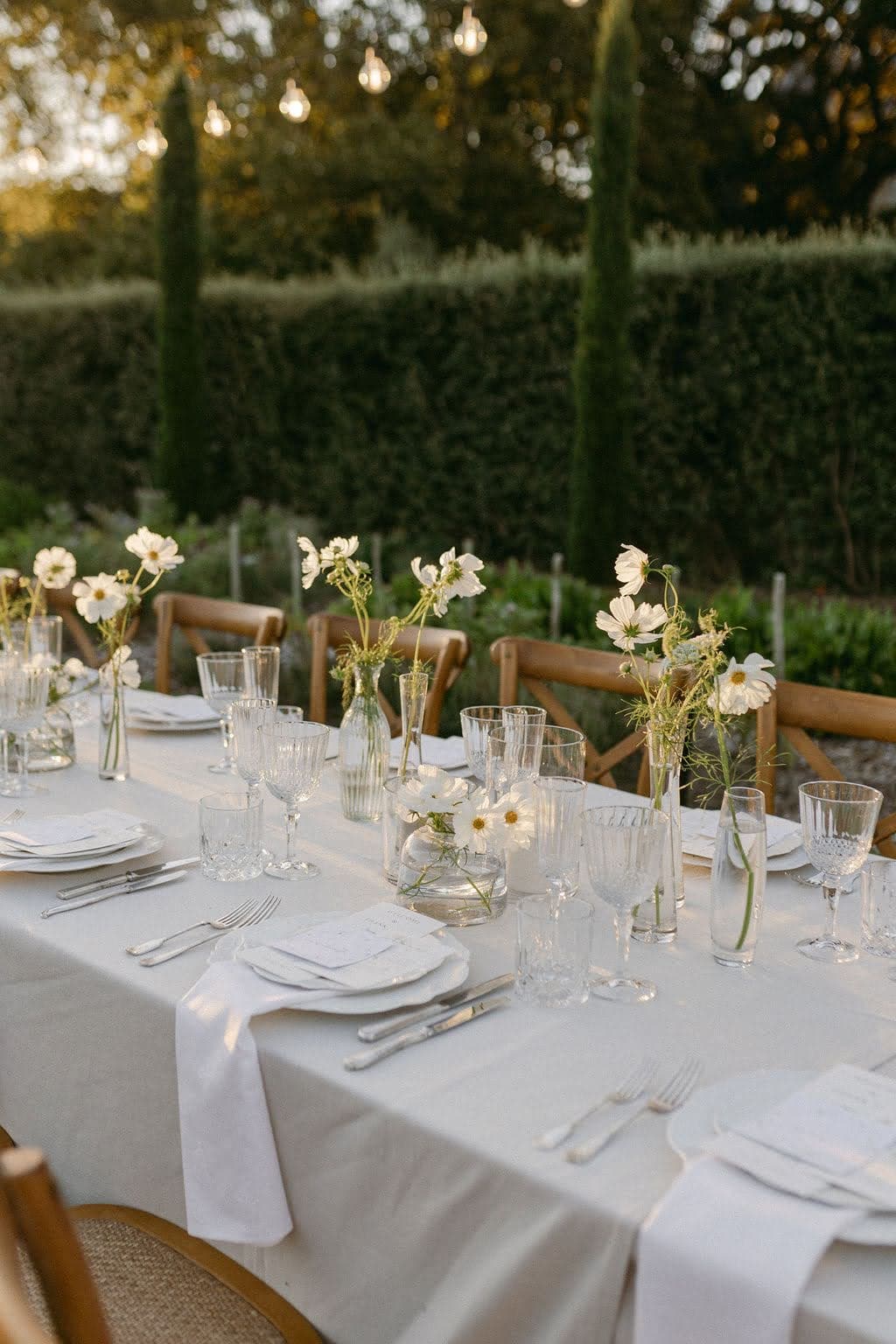 Elegant outdoor dinner table at sunset in the Cape Winelands