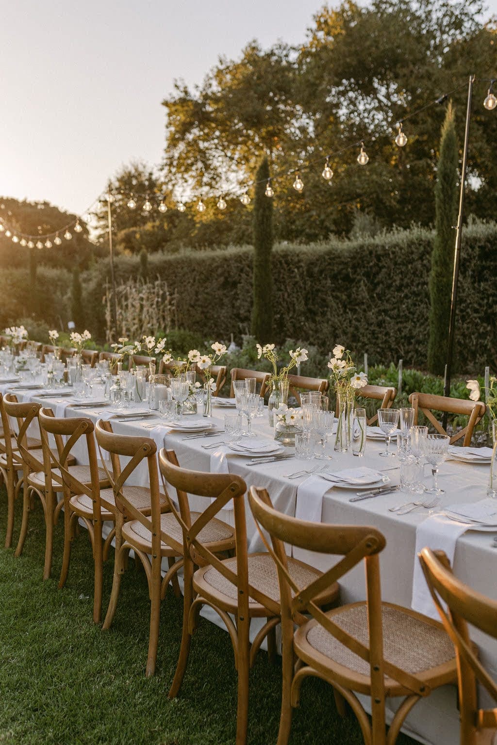 Elegant outdoor dinner table at sunset in the Cape Winelands